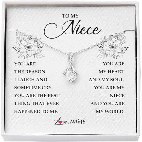 Zircon Necklace Gift for Niece, Wedding Gift for Niece from Aunt and Uncle, Alluring Beauty Necklace with Customized Message Card and Gift Box, Pendant Necklace for Her