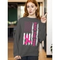 thumbnail image 2 of Breast Cancer Back The Pink American Flag US Crewneck Sweatshirt, L, Charcoal, 2 of 4