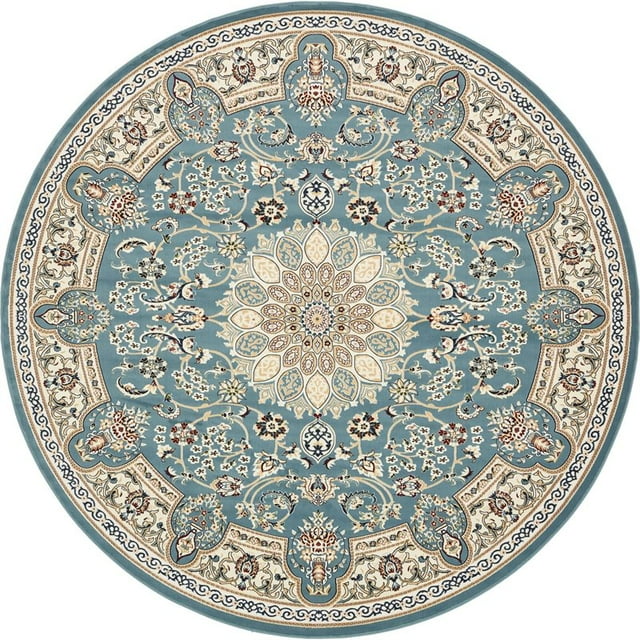 Unique Loom Tapis de Zone de Conception de Médaillon Narenj 10' x 10' Rond Bleu/tan