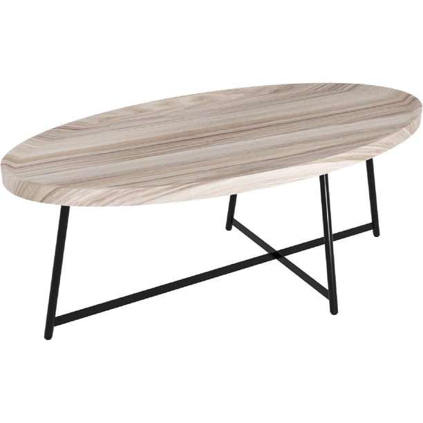 Mesa de centro moderna, mesa de centro ovalada de madera para sala de estar con patas de metal, mesa de centro de 47 pulgadas,Natural