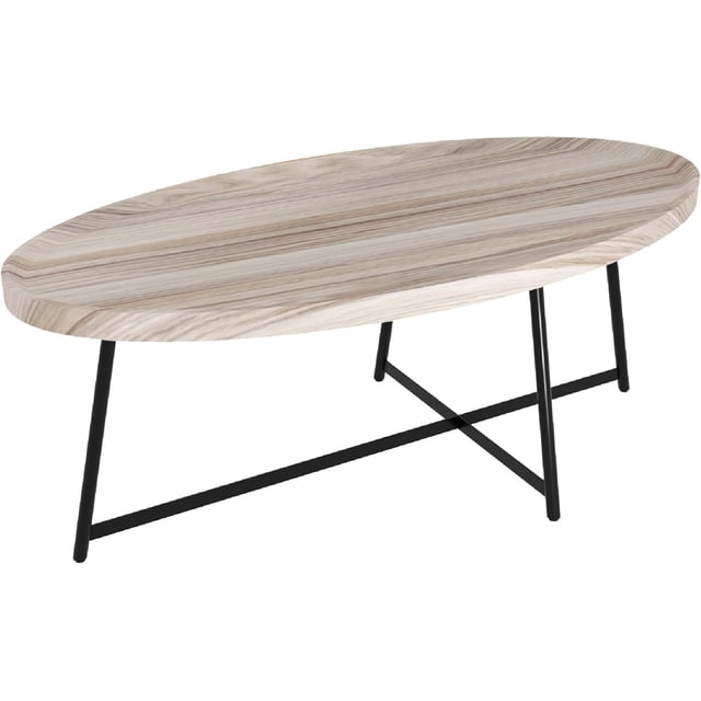 Mesa de centro moderna, mesa de centro ovalada de madera para sala de estar con patas de metal, mesa de centro de 47 pulgadas,Natural