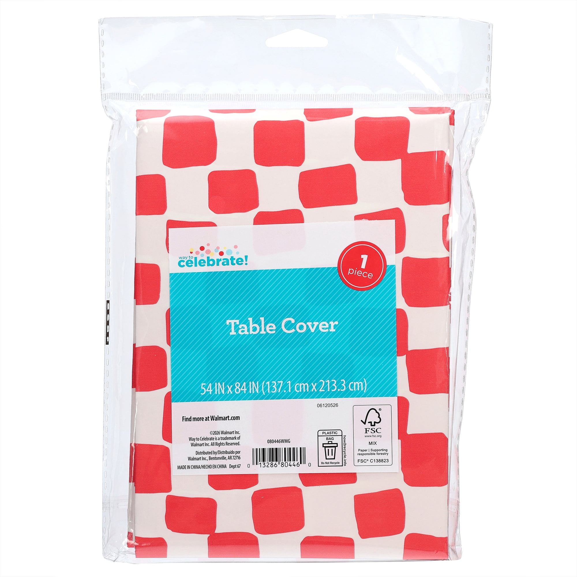 Bright Tides Rectangular Red and White Gingham Paper Table Cover, 54" x 84", by Way To Celebrate