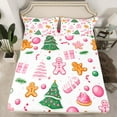thumbnail image 2 of jejeloiu Cartoon Gingerbread Man Queen Sheet Sets,Chic Christmas Tree Flat Sheet,Xmas Theme Dessert Candy Cane Queen Fitted Sheet For Girl Kids,Breathable Home Decor,4 Pieces, 2 of 7