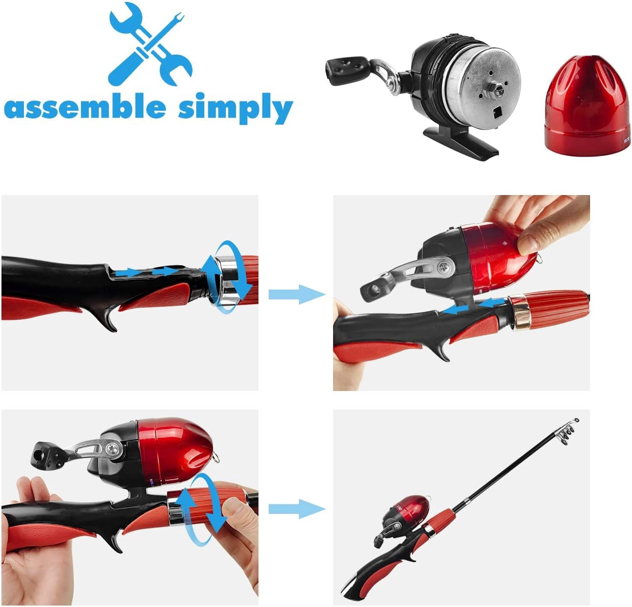 SNYNUXX Kids Fishing Pole Set Portable Telescopic Kids Fishing Rod and Reel Combo Kit with Tackle Box for Beginners, Red