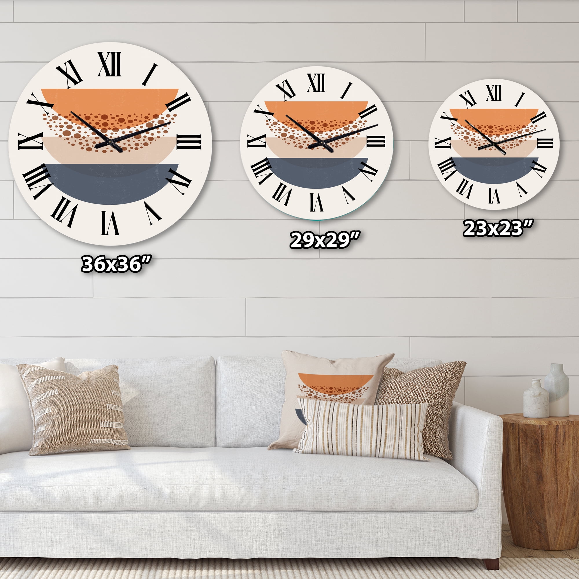 Designart 'Abstract Sun & Moon Geometrics In Blue & Orange' Modern Wall Clock