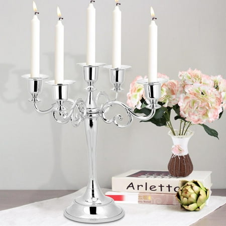 Gold Trim Candlestick WALFRONT 5 Arms Vintage Candlestick Metal Crafts Candle Holder Stand Wedding Party Home Decor, Vintage Metal Candlestick, Metal Candle Stand ()
