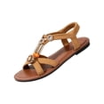 thumbnail image 2 of EKVAHL Women's Brown Bohemian Flat Sandals, Vintage Beaded Beach Sandals with Elastic Ankle Strap, Summer Casual Dressy Gladiator Shoes for Daily, 2 of 5