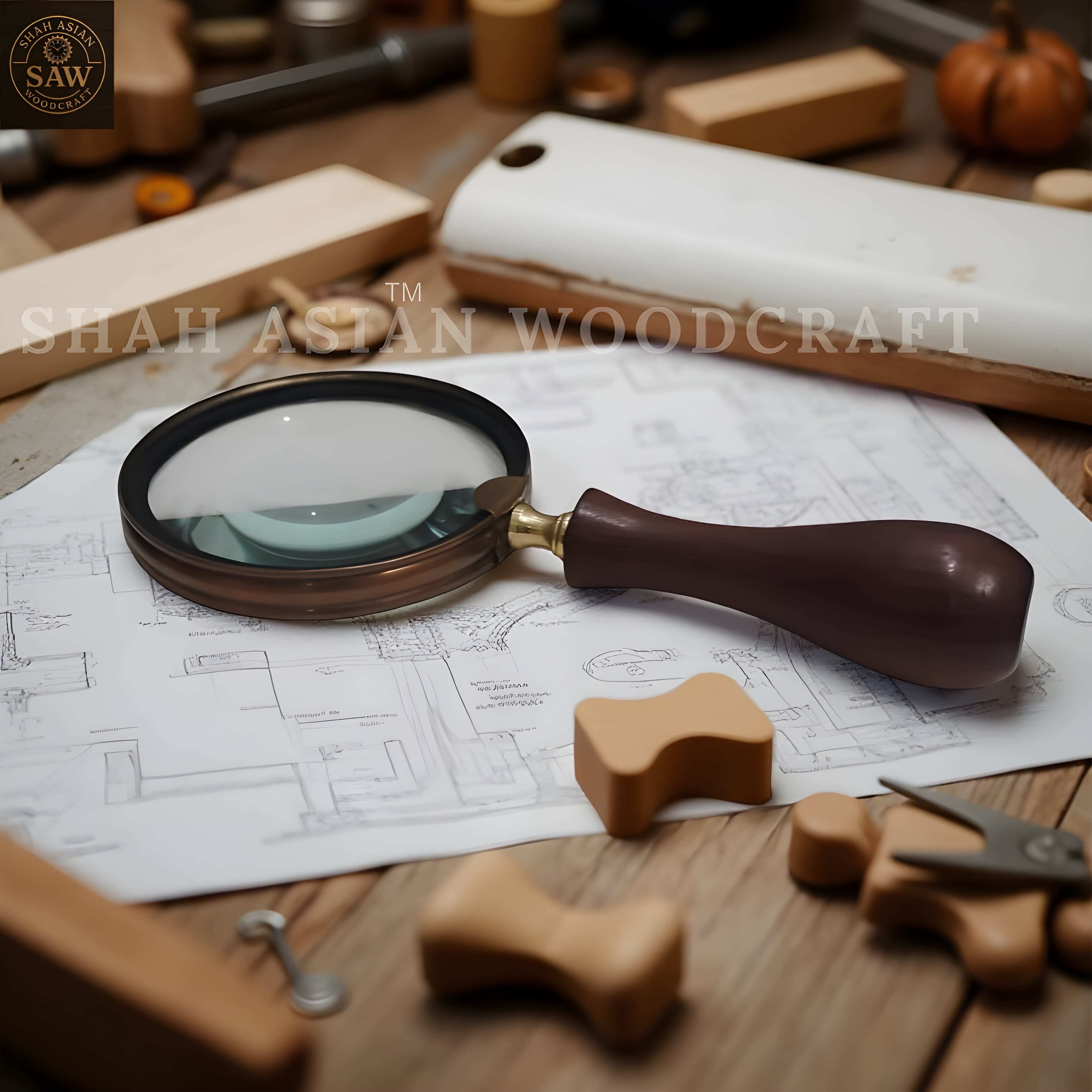 Antique Heavy Wood Magnifying Glass Solid Vintage Magnifier & A Premium Gift