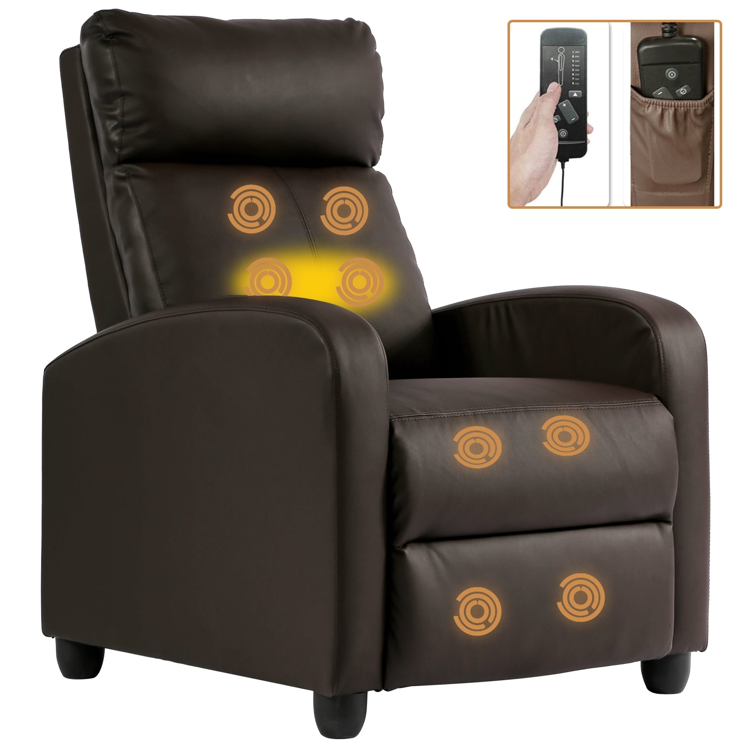 Massage Recliner Chair Single Sofa Recliner, High- Quality PU Leather Padded Seat for Living Room Modern Recliner Seat Club Chair Home Theater Seating, Brown