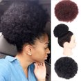 thumbnail image 3 of Qarigey Clip de cola de caballo afro sintético, peinado único con facilidad y moño de pelo sintético afro rizado corto Cuidado del cabello Marrón Negro, 3 of 6