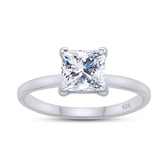 0.90 Carat 5.5MM Princess Shape Lab Created Moissanite Diamond Solitaire Engagement Ring For Women In 14K White Gold Over Sterling Silver (VVS1 Clarity, 0.90 Cttw)-4
