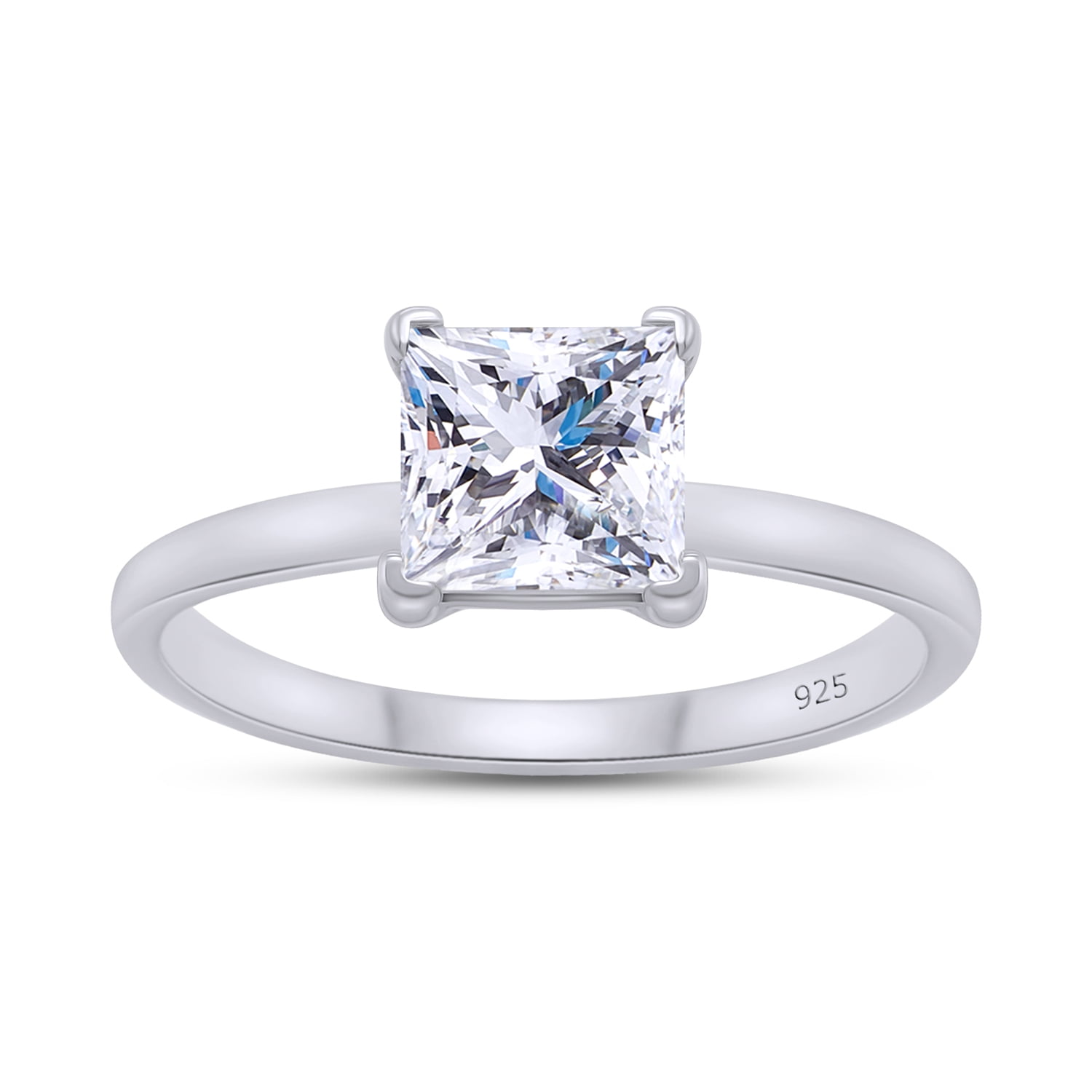 0.90 Carat 5.5MM Princess Shape Lab Created Moissanite Diamond Solitaire Engagement Ring For Women In 14K White Gold Over Sterling Silver (VVS1 Clarity, 0.90 Cttw)-4