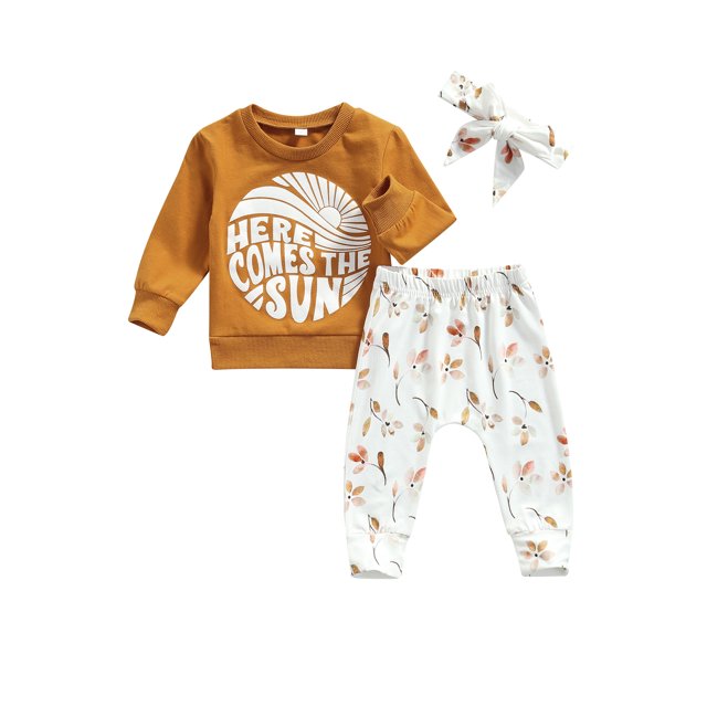 Diconna Baby Girl 2Pcs Fall Clothes Long Sleeve Pullover + Floral Pants,0-24 M