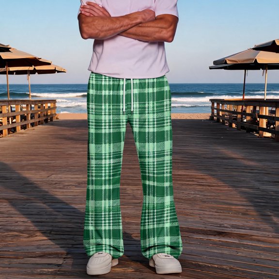 Dwellite Men's Plaid Dress Pants Fit Formal Pants Business Checked Trousers Color Block Lounge Pant with Pockets 2026 Green M