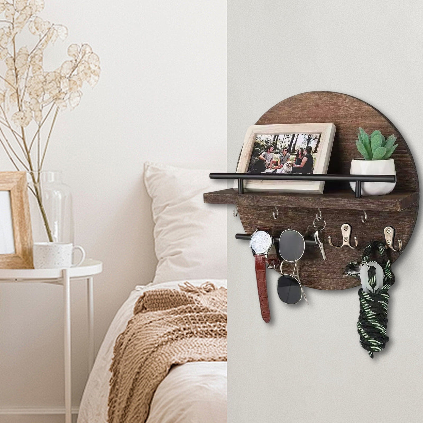 FEOLGEHLY Floating Shelves Set of 2, Wall Mounted Wood Shelf with Invisible Brackets, Rustic Brown Storage Display for Bathroom, Bedroom, Kitchen, Living Room, No Drill Adhesive Option Available