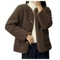 thumbnail image 4 of YDFCWXW Lightweight Cardigan Jacket for Women Classy Thick Lapel Collar Winter Coats Cropped Shearling Outerwear Brown, 5XL, 4 of 8