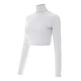 thumbnail image 3 of Made by Olivia Women's Solid Long Sleeve Mock Neck Solid Crop Top T Shirt, 3 of 6