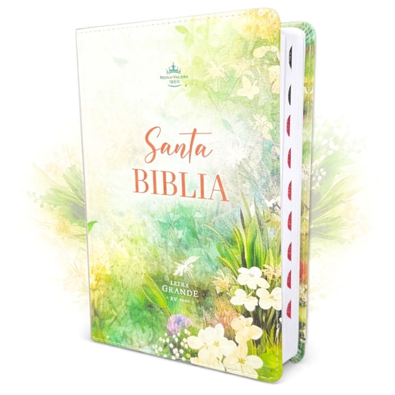 Biblia Letra Grande 12 punto para Mujer RV1960 primavera floral verde con indice