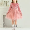 thumbnail image 2 of IVEYRTF Kids Long Sleeve Round Neck Glitter Dress Solid Color Party Performance Dress Winter Holiday Birthday Party Chiffon Mesh Skirt for Little Girls(Pink,10-11 Years), 2 of 9