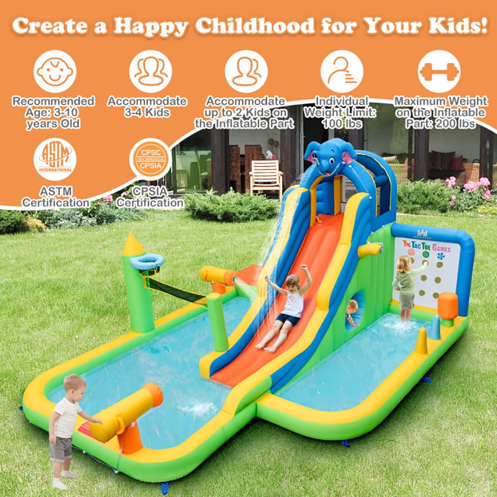 Aimee Lii Inflatable Water Slide Giant Water Park 9-In-1 for Kids Backyard Fun with 735W Blower, Kids Water Park Bounce House