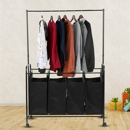 - YOSOO 4 Durable Detachable Bags Mobile Laundry Sorter Cart with Ironing Board Laundry Room Organizer with Casters with Clothes Rack