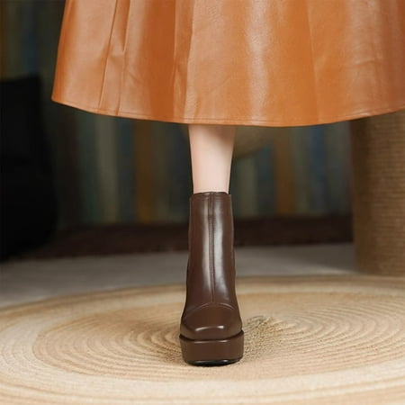 

Weloille Squares Head Thick High Heel Short Boots Winter Fashion Single Boots England Style Bare Boots Skinny Short Boots Ankle Boots Ladies High Heel Short Boots