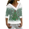 thumbnail image 2 of Craaazy Womens Christmas Shirts Fluffy Fuzzy V Neck Xmas Long Sleeve Womens Tops Snowflake Graphic Blouse Gifts for Women, 2 of 3
