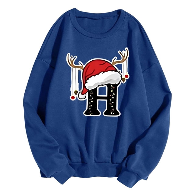 WEAIXIMIUNG Sweat-Shirt pour Femmes Tendance Imprimé de Noël Décontracté à Manches Longues Pull Col Rond Sweat à Capuche 1
