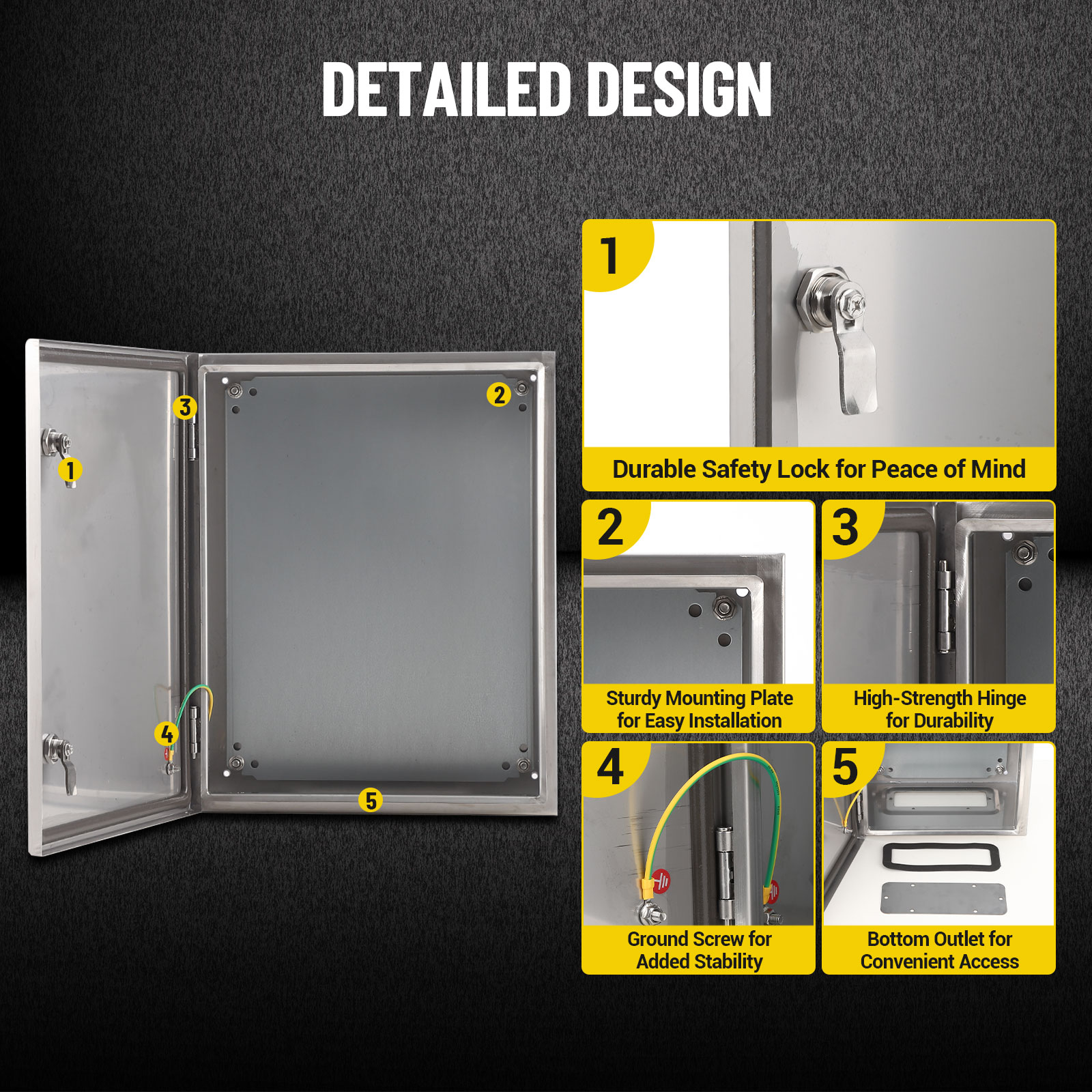 Accreate Stainless Steel Waterproof Electrical Box, IP65 Outdoor/Indoor Junction Enclosure with Mounting Plate & Wall Bracket, 304 Grade Weatherproof Enclosure