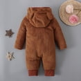 thumbnail image 6 of skpabo Newborn Baby Fleece Jumpsuit One Piece Footies Jumpsuit Bear Button Hoodies Infant Girls Boys Long Sleeve Warm Romper Outfits Brown 3-6 Months, 6 of 7