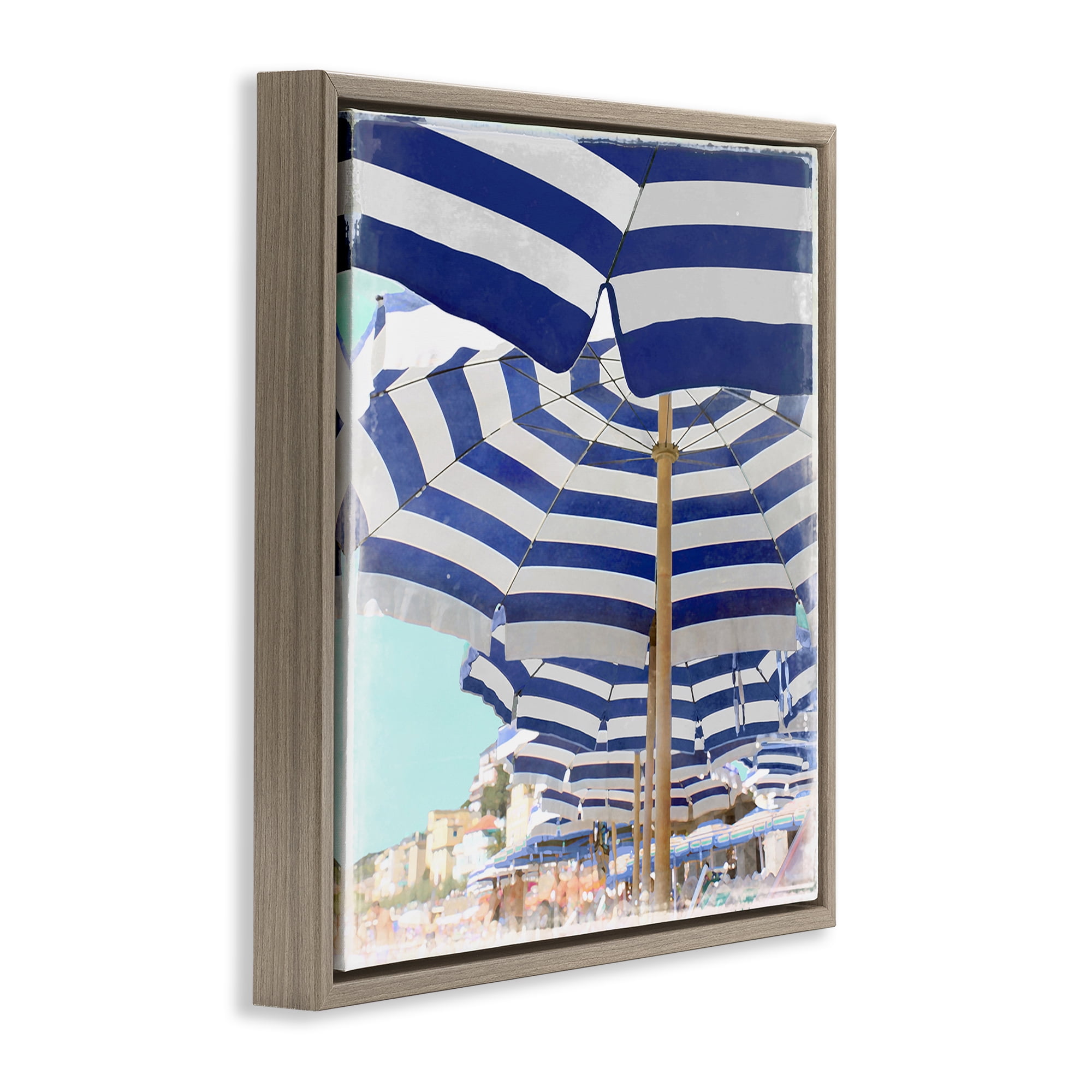 Stupell Industries Under Beach Umbrellas Nautical & Beach Painting Brown Floater Framed Canvas Art Print Wall Art, 18 x 18
