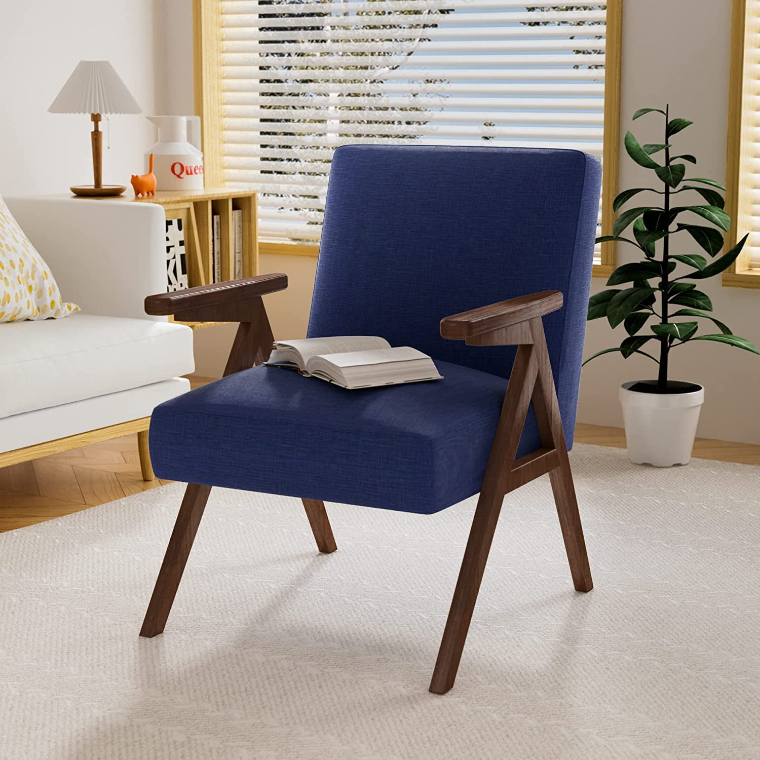 HUIMO Mid Century Modern Chair,Solid Wood Accent Chair, for Living Room ...