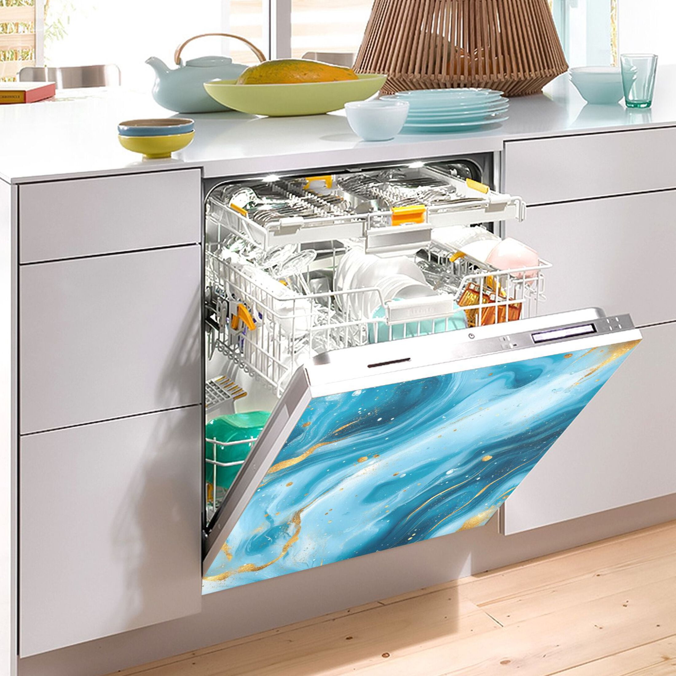 Dishwasher Magnetic Sticker 23x26 Inch Refrigerator Magnetic Sticker Washing Machine Magnetic Sticker Kitchen Panel Magnetic Sticker Home Decor Pretty Blue Marble Pattern