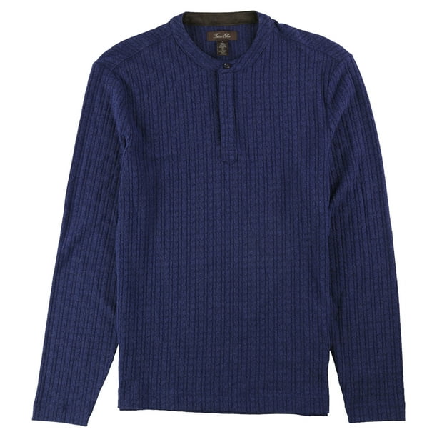Tasso Elba Camiseta Henley texturizada para hombre, azul, grande