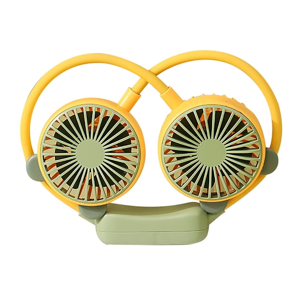 Ventilador de cuello portátil, flexible, portátil, recargable por USB, mini ventilador colgante de manos libres para oficina, viajes, amarillo