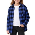 thumbnail image 3 of Tiijoy Girls Long Sleeve Button Up Shacket Casual Flannel Shirt Jacket, Blue, Sizes 4-14, 3 of 5