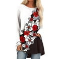 thumbnail image 1 of FASHIONWT Women's Colorful Printed Long Sleeve Round Neck Tops Loose Casual Flowvy T-Shirt, 1 of 4