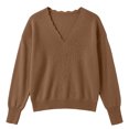 thumbnail image 4 of Sweater for Women V-Neck Scalloped Trim Pullover Top Long Sleeve Relaxed Fit Casual Fall Pullover, 4 of 6