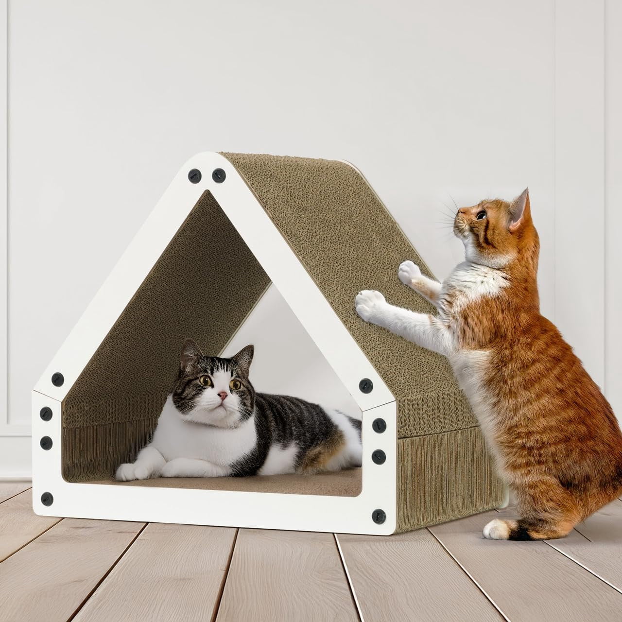 CAPHAUS House Cat Scratcher Lounger, Reversible Scratcher, Large Cat Scratching Pad, Cat Scratching Board, Scratch Pad for Indoor Cats, Brown