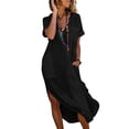 thumbnail image 3 of Horkkom Flowy Dresses for Women Short Sleeve Maxi Dresses Summer Solid Color Beach Dresses with Pockets Slit Side M, 3 of 9