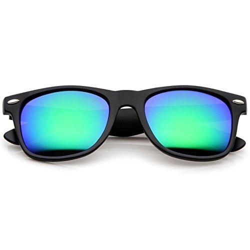 zeroUV - Retro 80's Classic Colored Mirror Lens Square Horn Rimmed Sunglasses for Men Women (Matte/Green) zeroUV zeroUV