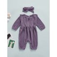 thumbnail image 4 of xiaxaixu Solid Color O-Neck Long Sleeve Ruffle Baby Romper with Hairband, 4 of 8