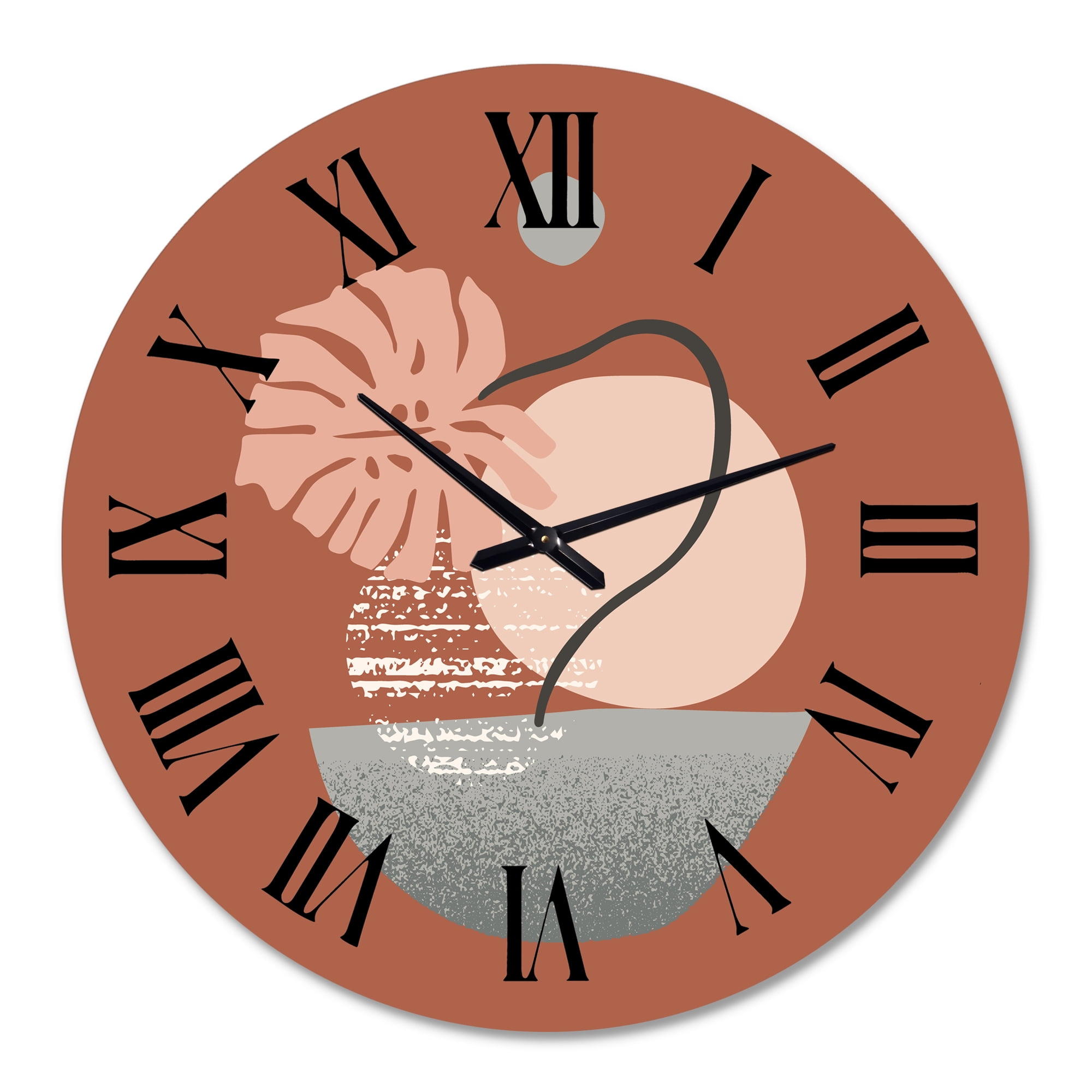 Designart 'Tropical Palm Leaf & Abstract Geometry Shapes Iv' Modern Wall Clock