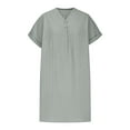 thumbnail image 4 of hotojiny Cotton Linen Dresses for Women 2025 Loose Button V Neck Casual T Shirt Dress Solid Rolled Short Sleeve Beach Mini Dresses, 4 of 7