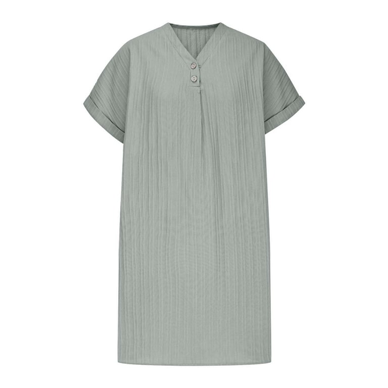 womens linen white dress White Linen Short Sleeve Women Summer Midi Dress 3706 main image 1