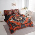 thumbnail image 3 of Homewish Vintage Bohemain Pattern 7pcs Bedding Comforter Set,Boho Theme Queen Bedding Sets,Orange Deepblue Beige Queen Sheet Sets For Adult,Breathable Home Decor Reversible, 3 of 8