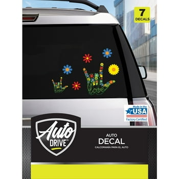 Auto Drive Flower Love Decal Set of 7 Vinyl Car Stickers