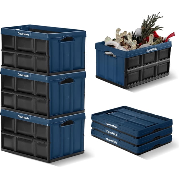 CleverMade Collapsible Storage Bin 46L Stackable, Ocean 3 Pack