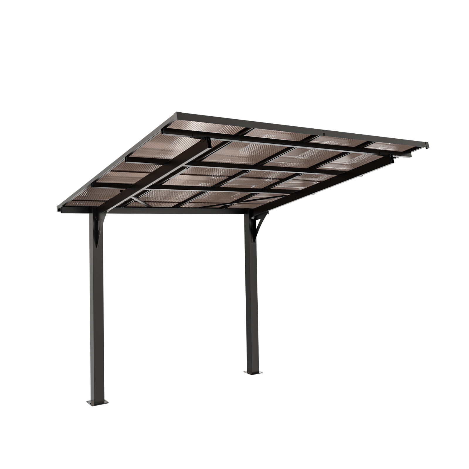 Mintazer 8x8ft Outdoor Wall-Mounted Patio Canopy, Heavy Duty Metal Awning with PC Roof, Freestanding Sun Shelter for Backyard, Bike, Grill & Patio Seating