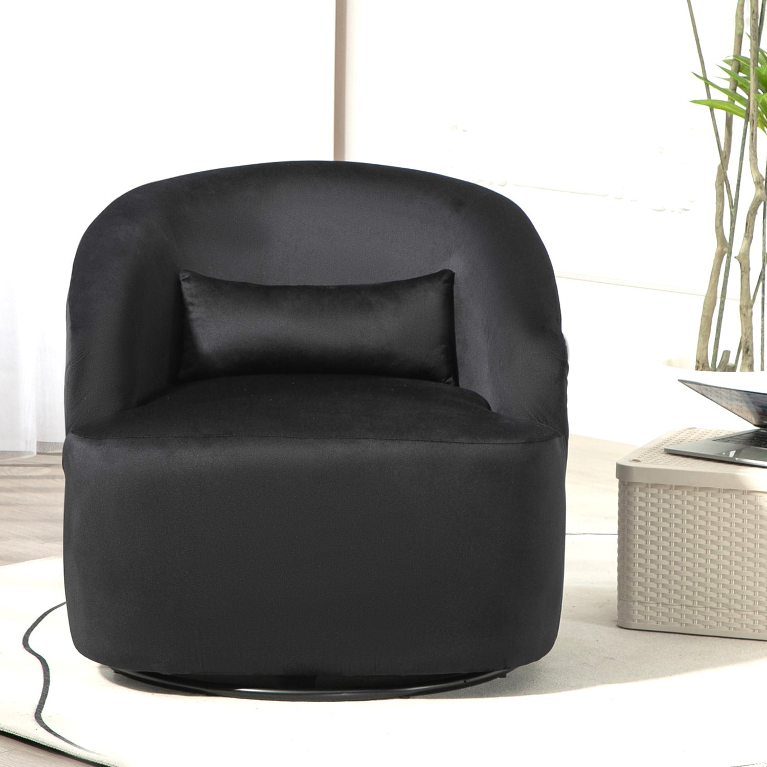 US Pride Furniture Accent Chair with Barrel-shaped Design and 360 Degree Swivel Feature Black